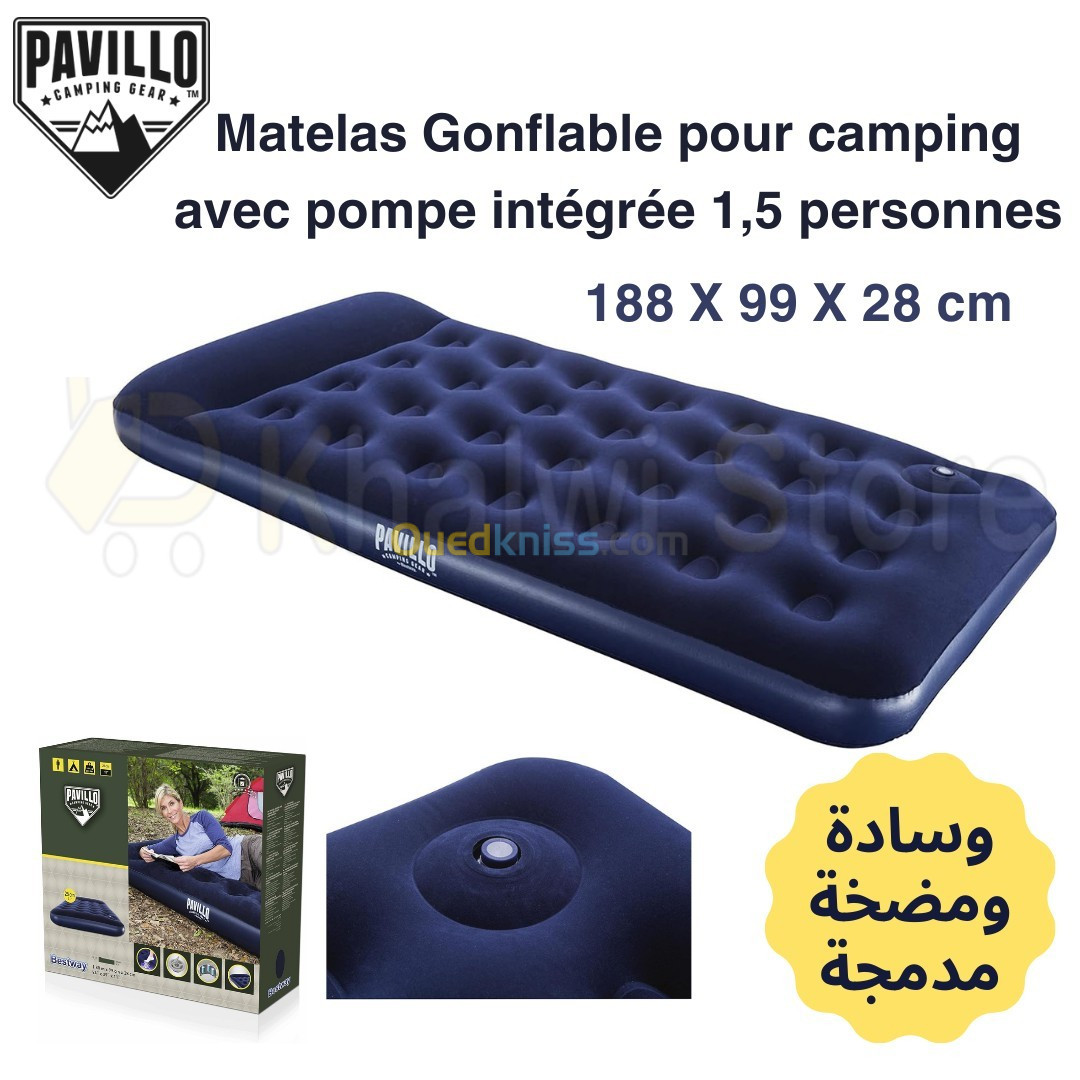 Matelas Gonflable Bestway Avec Oreiller Et Pompe Intégré 1.5 Place 