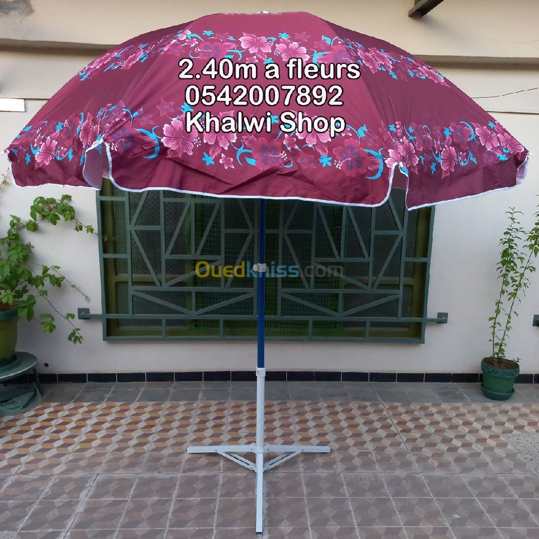 Parasol 2.40 mètre à fleurs Solide et haute qualité pour plage 