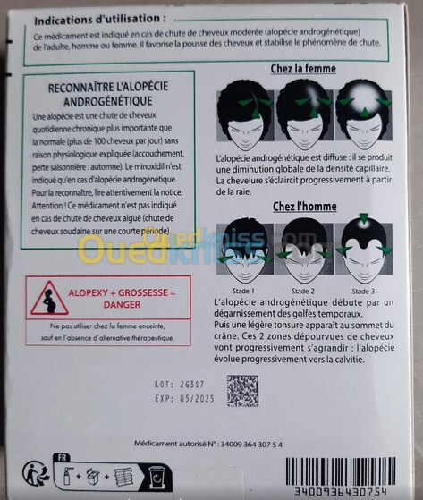 médicament "ALOPEXY Minoxidil 2%" pour la chute des cheveux