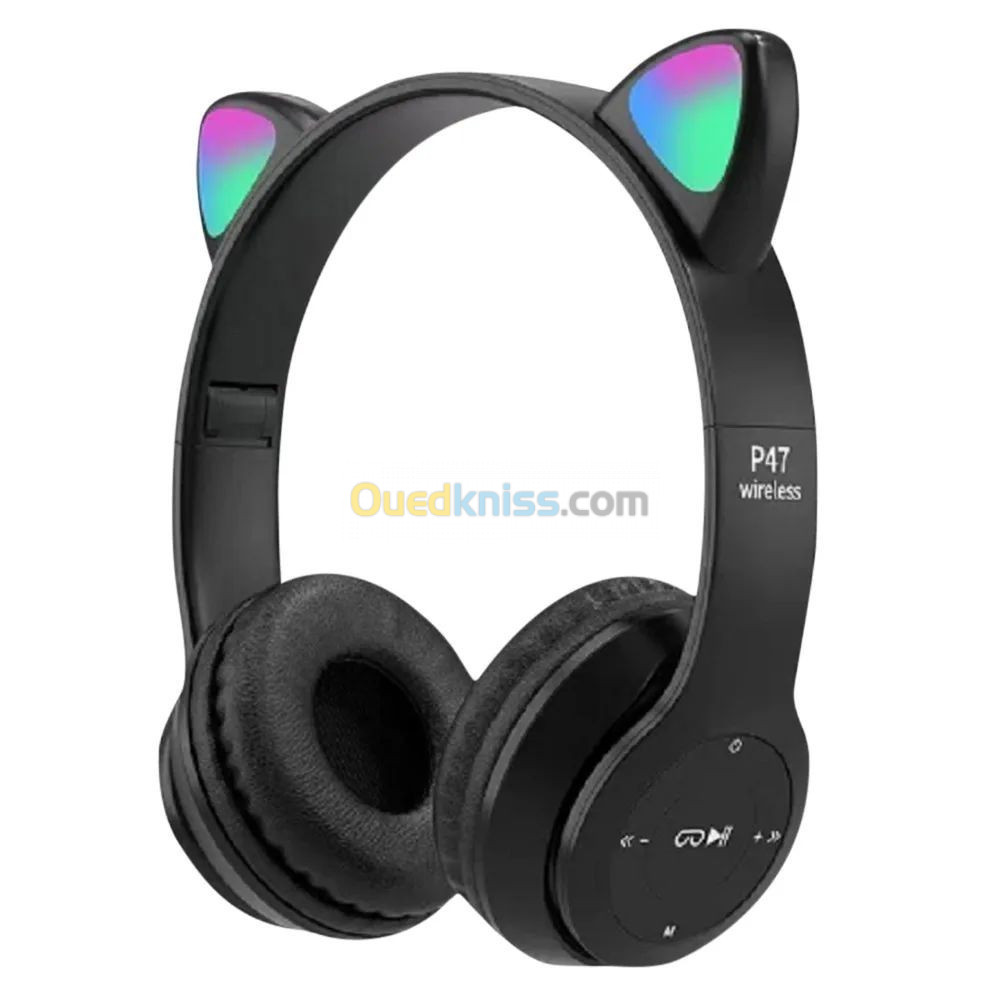 Casque Bluetooth sans fil avec oreilles de chat LED clignotantes P47M