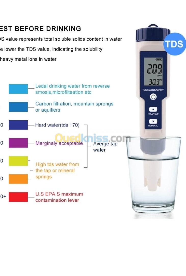 Fafeicy 5 en 1 Testeur de PH, TDS, EC, Salinité , Température pour l'eau potable ...