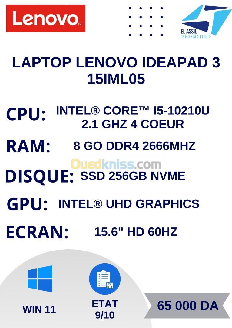 LENOVO IDEAPAD 3 15IML05 I5-10210U 8Go 256GB NVMe 15.6" WIN 11