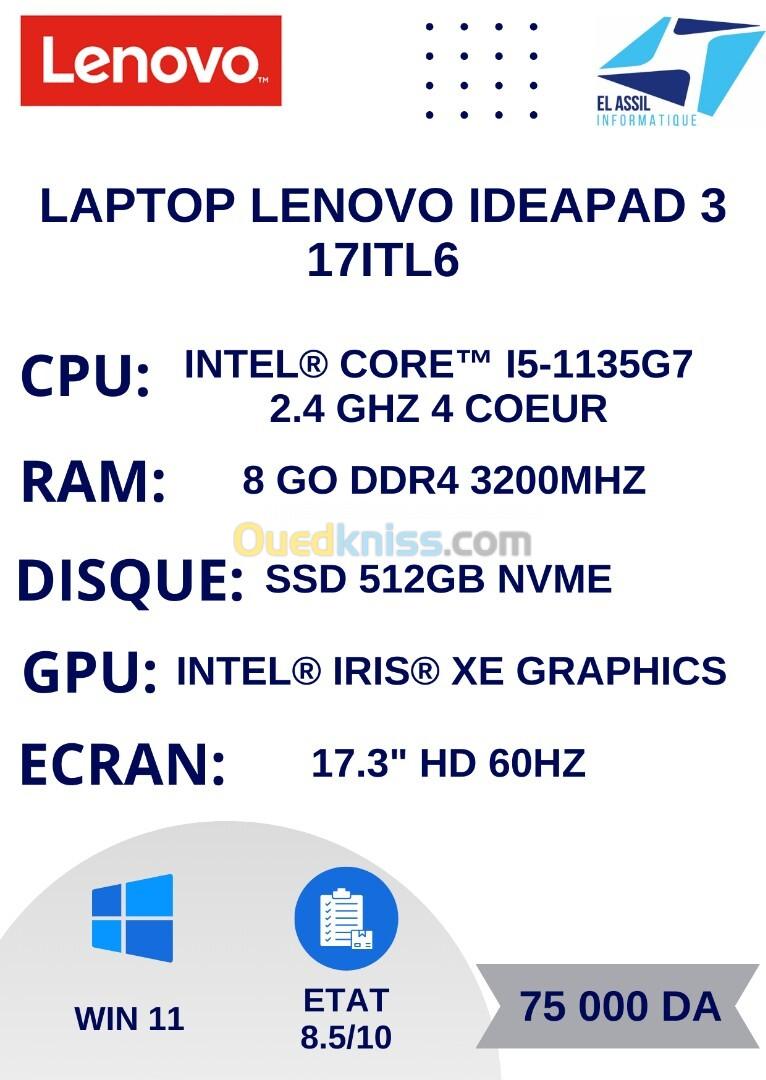 LENOVO IDEAPAD 3 17ITL6 I5-1135G7 8Go 512GB NVMe 17.3" WIN 11