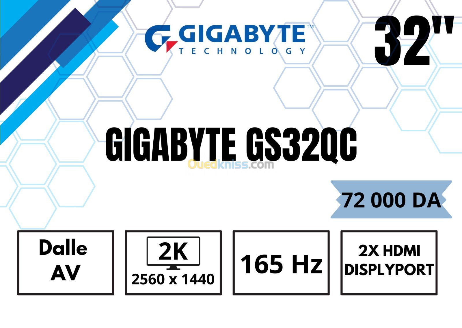 GIGABYTE GS32QC 32" QHD 2K VA 165Hz 1ms HDMI/DP