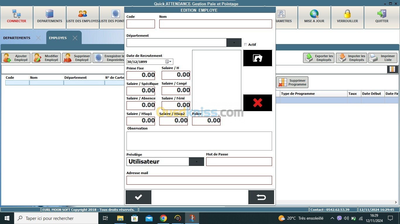 LOGICEIL DE GESTOIN PAIE ET POINTAGE AVEC MACHINE DE PRESENCE DEMPREINTES DIGITALES POINTEUSE 