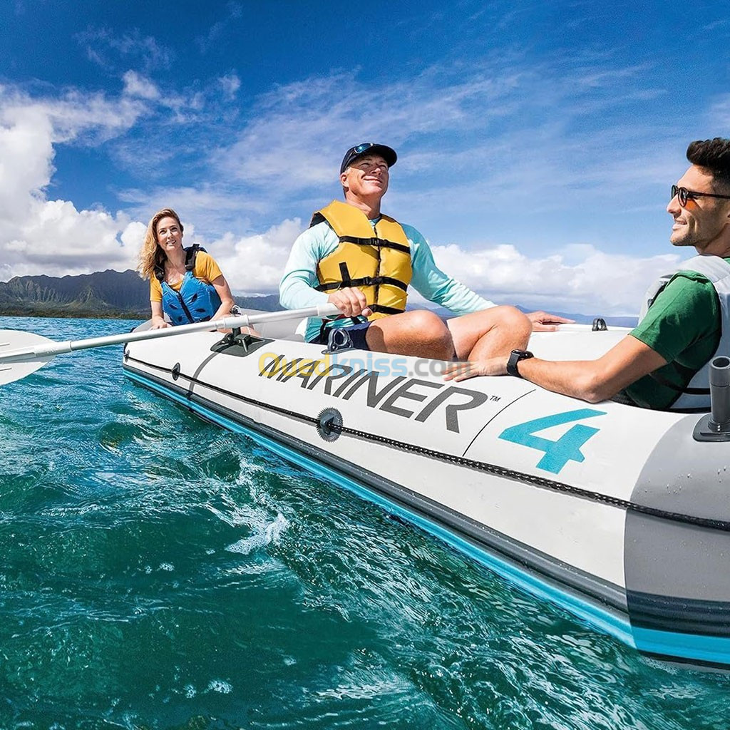  INTEX Mariner 4 Bateau gonflable avec des Rames de Luxe et Pompe à Haut Rendement Supports de canne