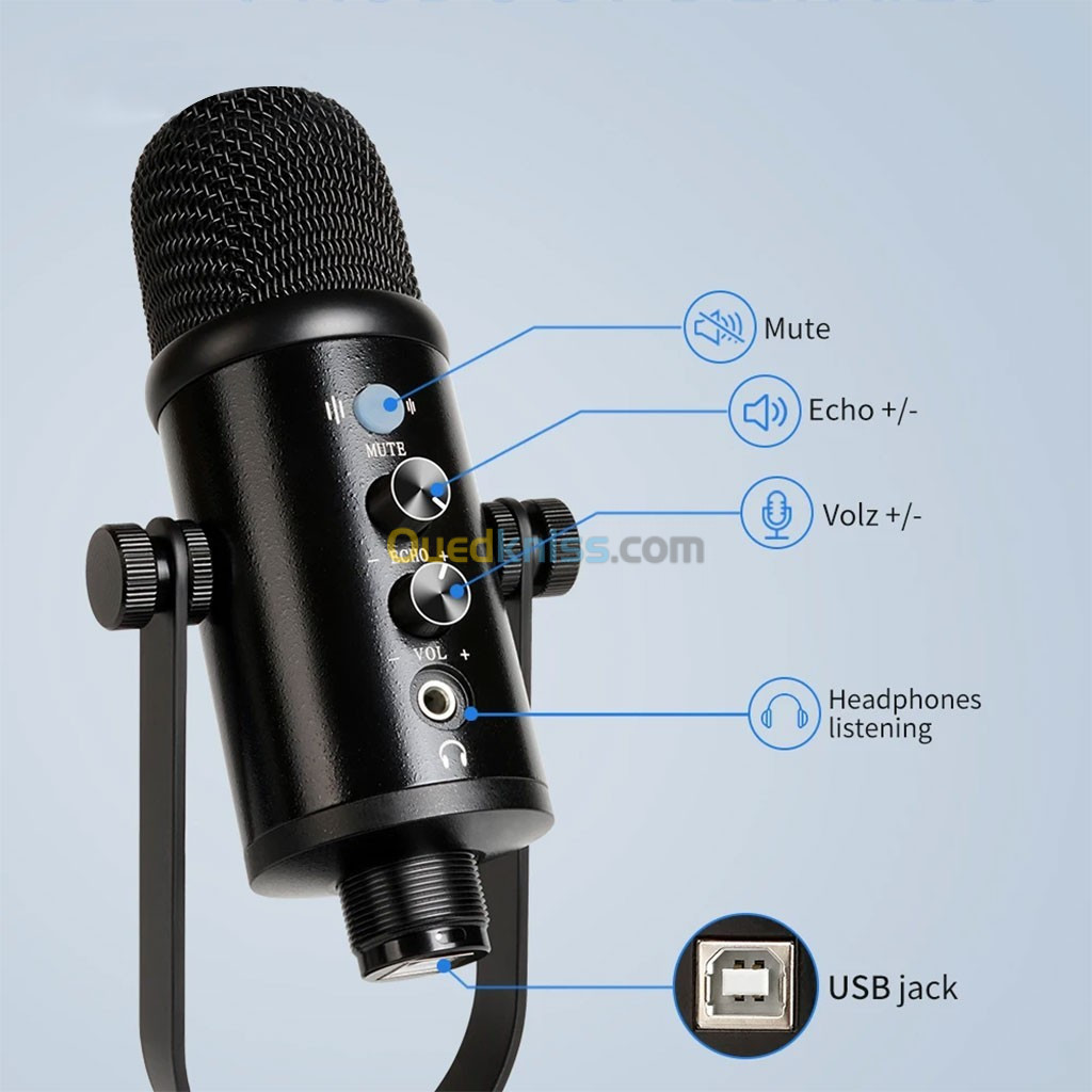 Microphone à condensateur USB professionnel avec Trépied BM86