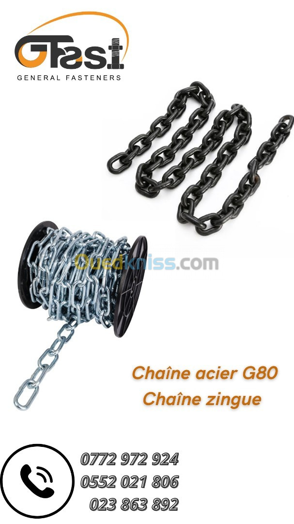 Chaîne Zingue/Acier Noir G80 Et Inox 