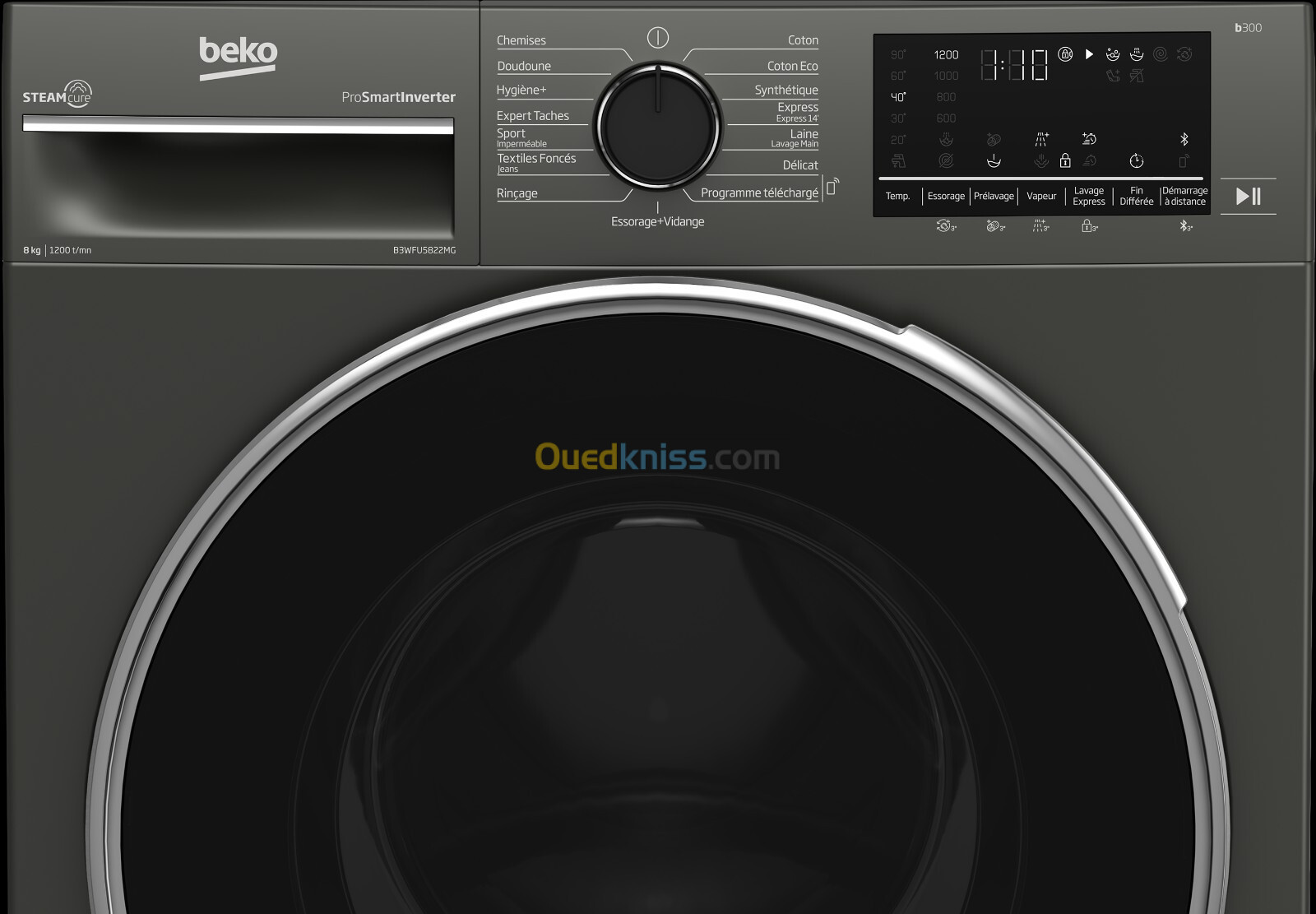 Beko Lave linge 8kg/1200trs A+++ Pro-smart Inverter Gris Manhattan