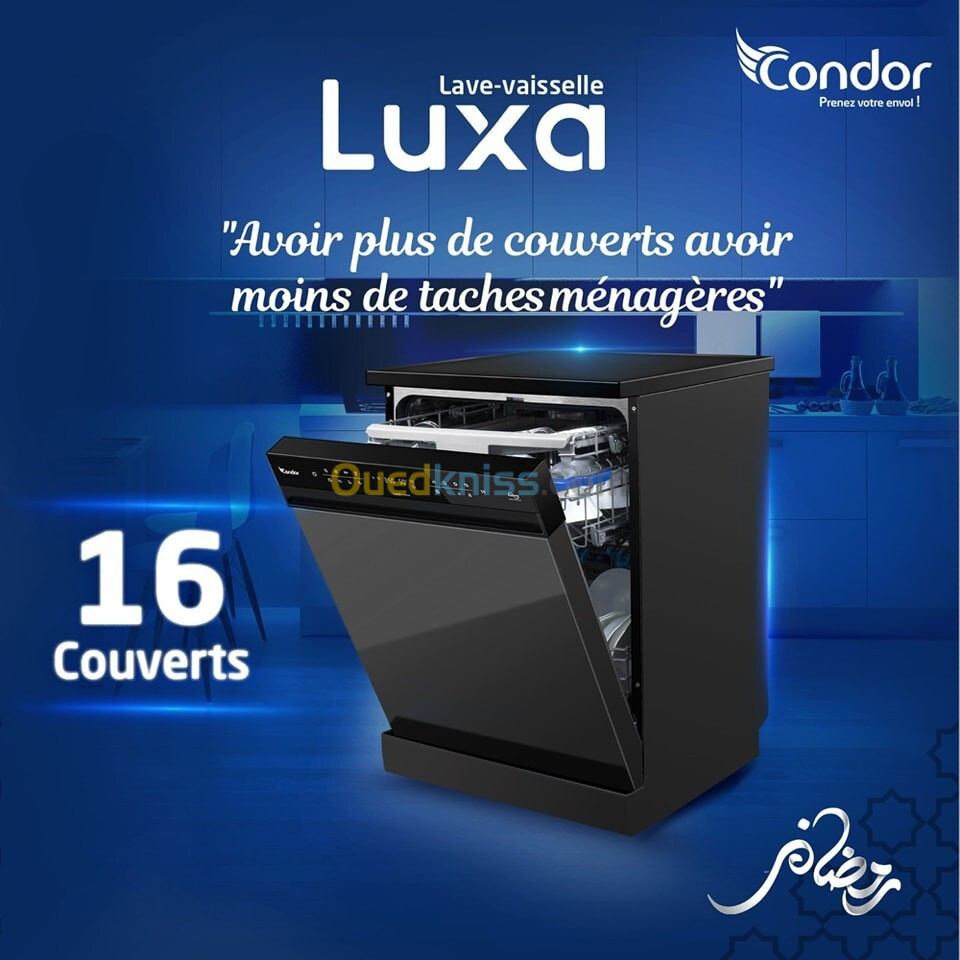 promo lave-vaisselle condor luxa 16 couvert 9 programme inverter inox black edition 