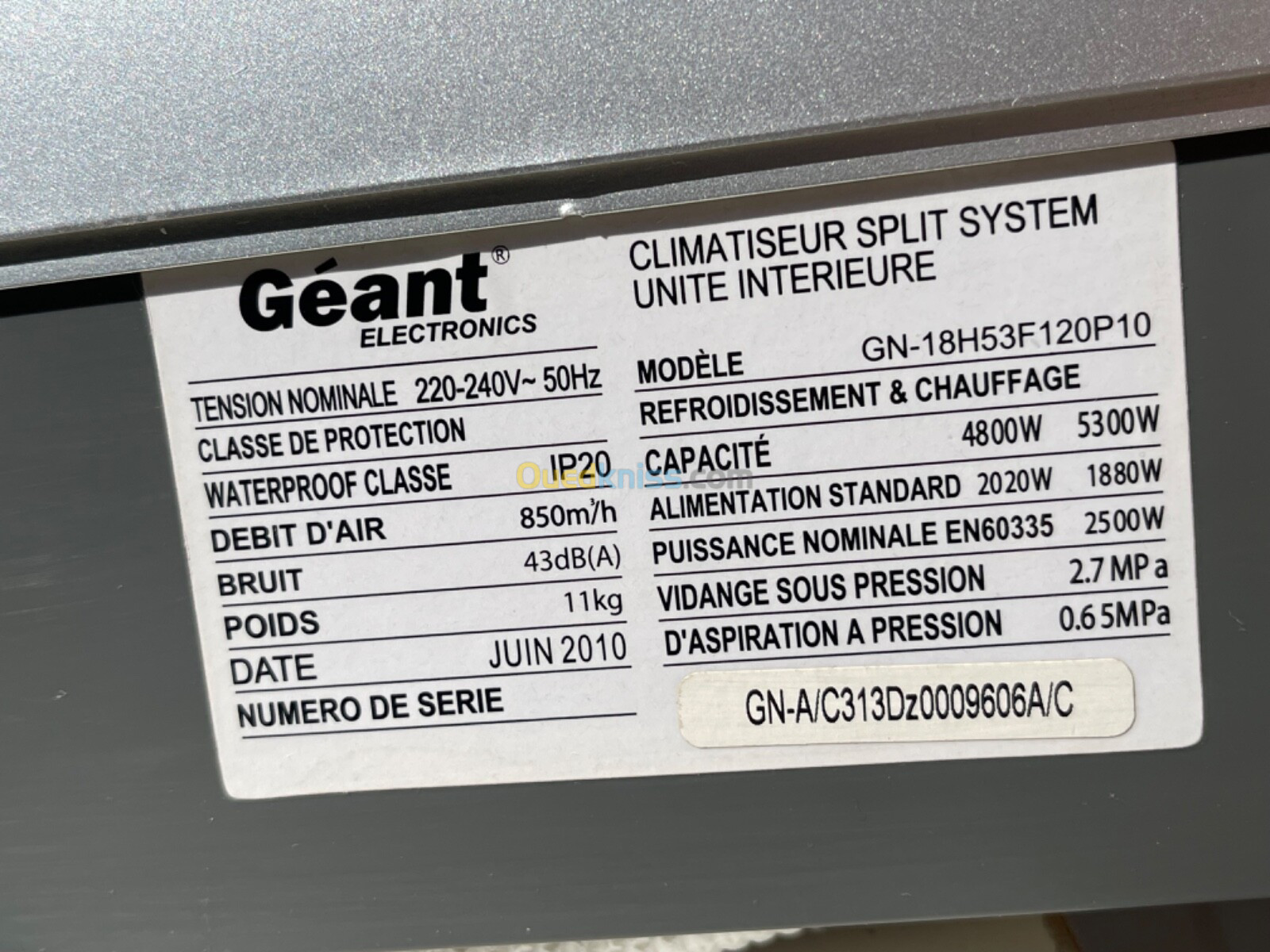 Climatiseur Unité Intérieure Split 18000 BTU