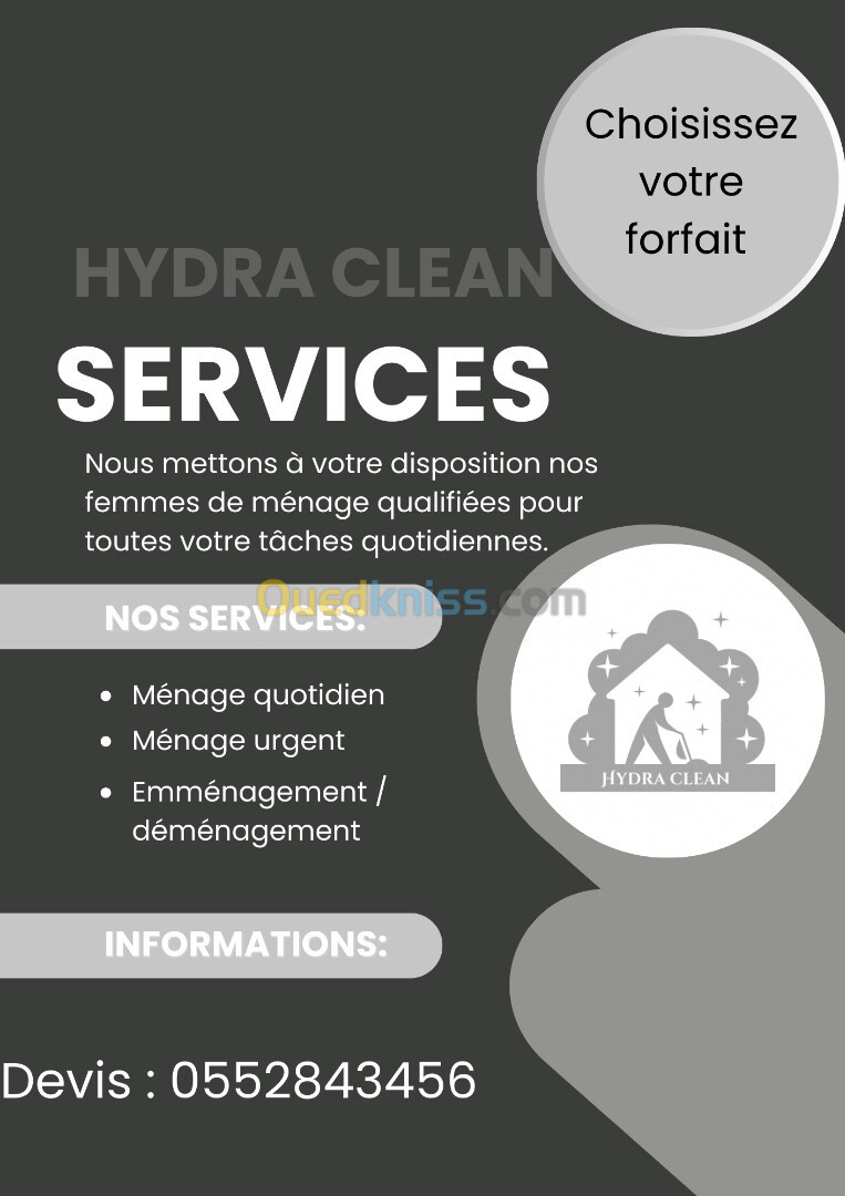 Entreprise de nettoyage  Agent d’entretien, femme de ménage à domicile hydra clean destinés aux entreprises/ sociétés 