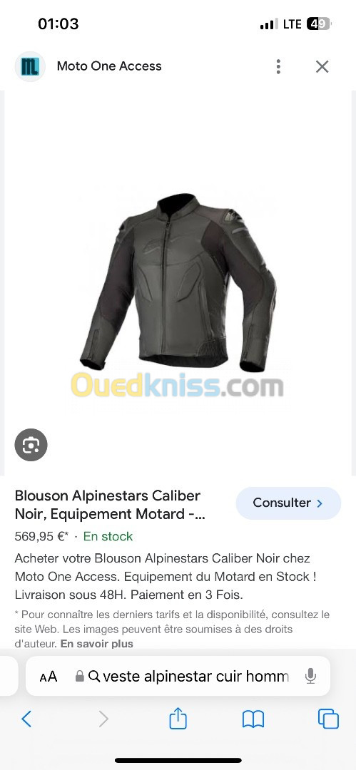 Veste moto en cuir alpinestars taille S