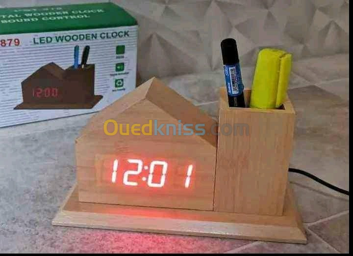 Digital Wooden Clock Sound Control VST-879 ساعة خشبية للمكتب