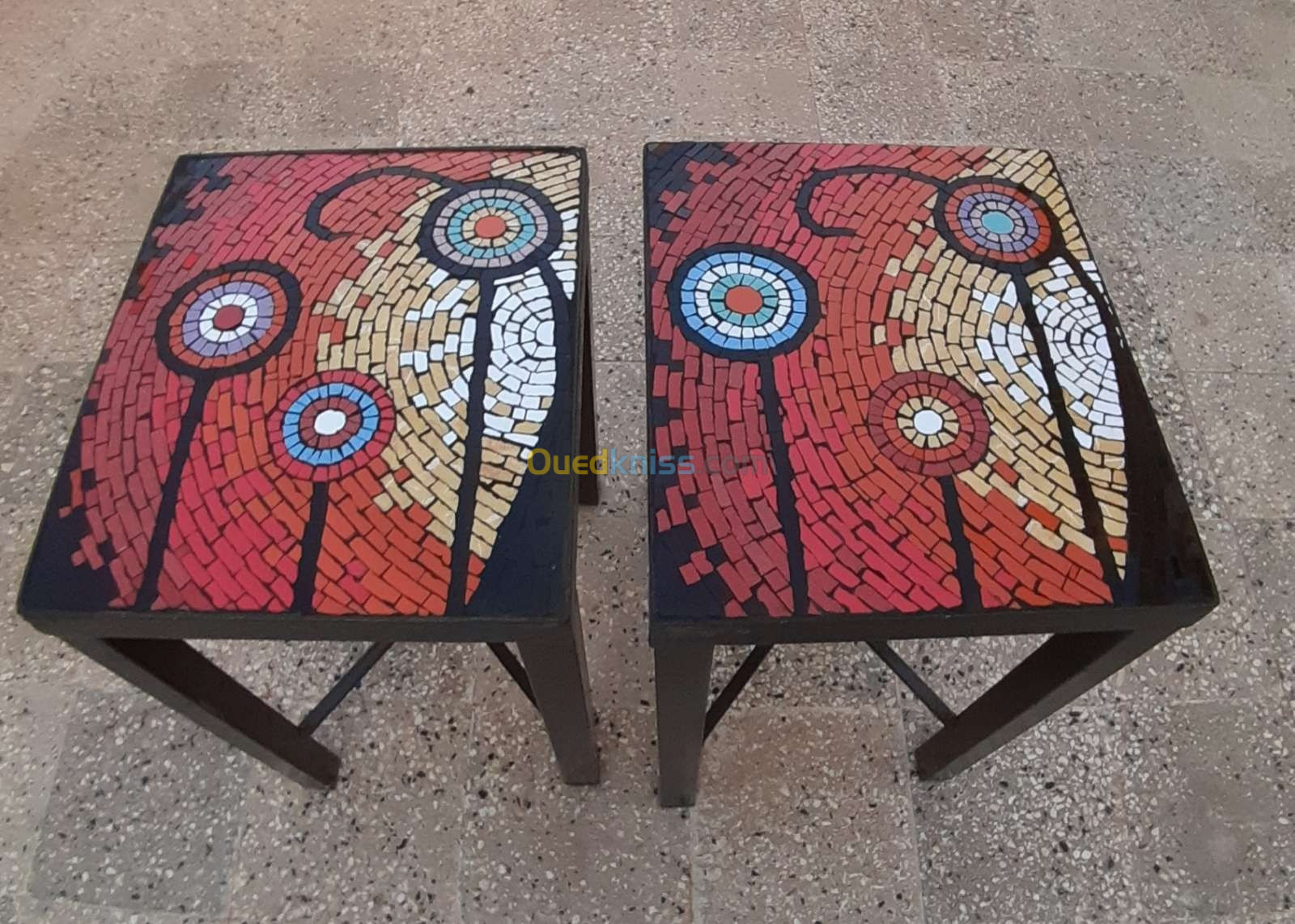 tables basses ovales et rondes en mosaïque fer forgé et bois