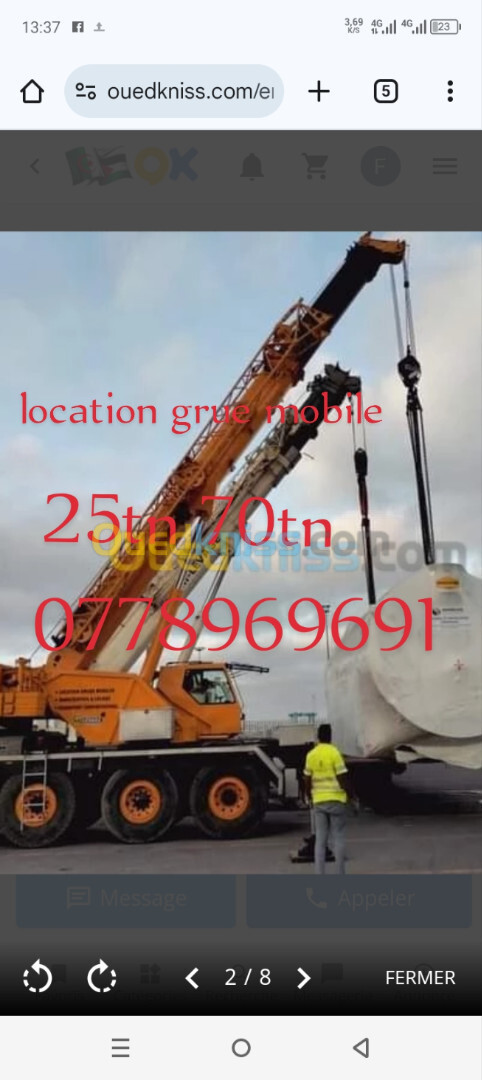 location grue mobile 25tn 70tn 