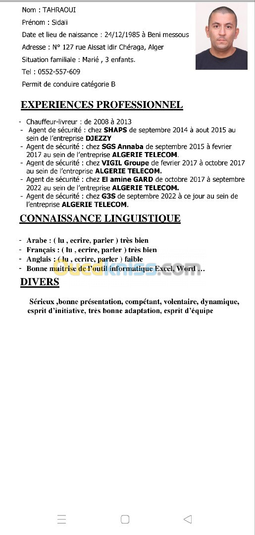 chauffeur/agent sécurité 