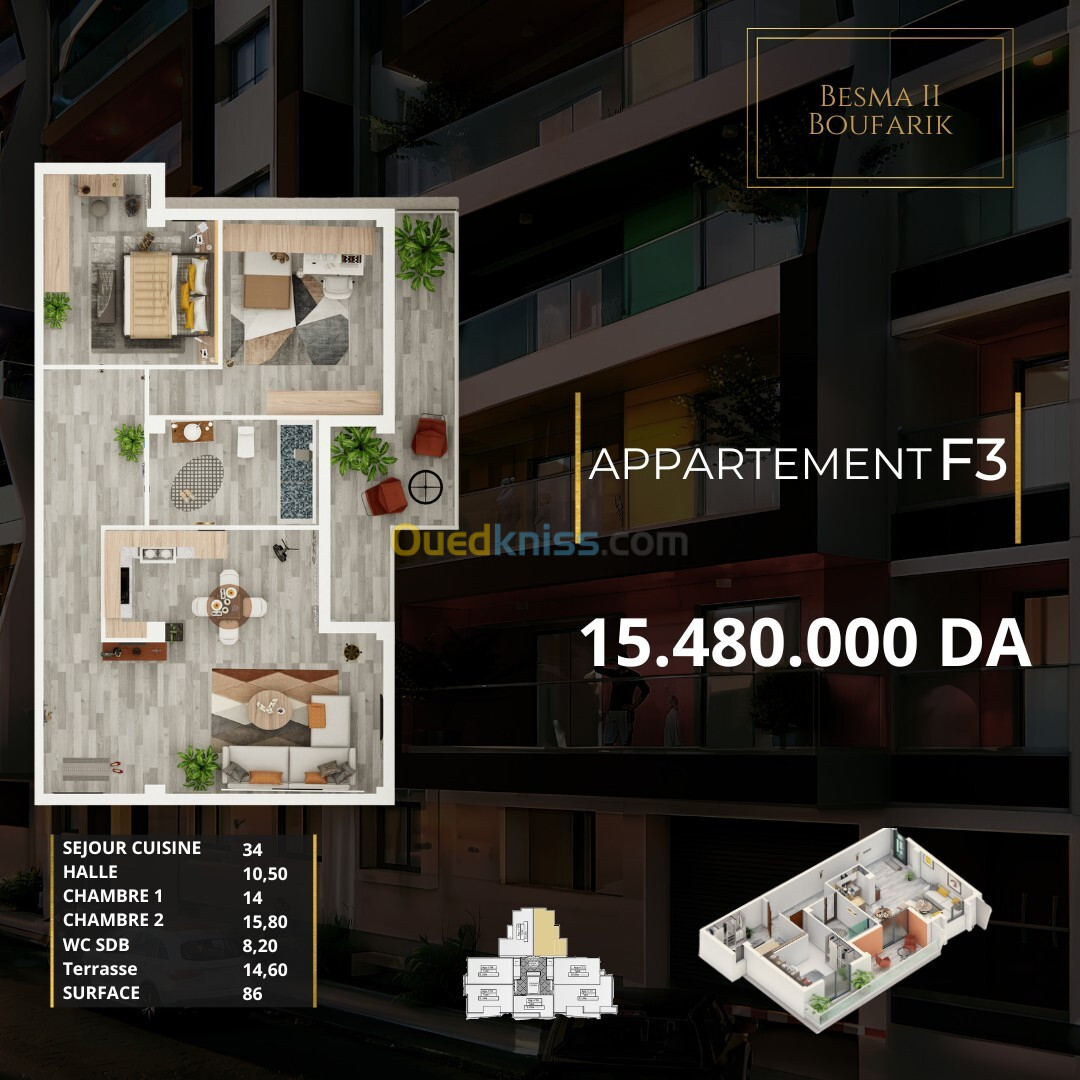 Vente Appartement F3 Blida Boufarik