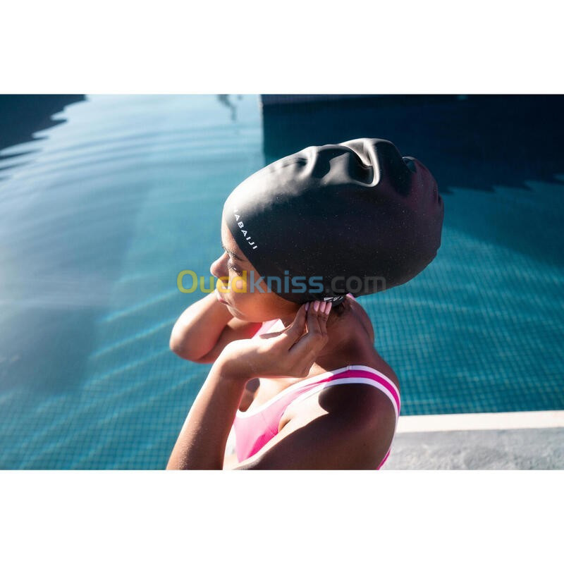 Bonnet Decathlon de Bain en Silicone - Taille Unique - Cheveux Volumineux - Noir