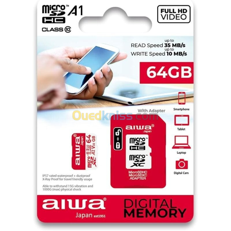 CARTE MICO SD+ADAPATATEUR AIWA 64GB ULTRA HD 4K