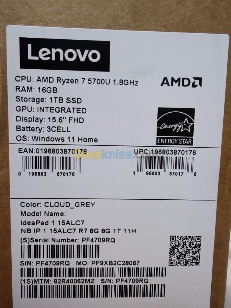 Lenovo Ideapad 1 (Model 15alc7) Ryzen 7 5700u Ram 16 SSD 1 TO