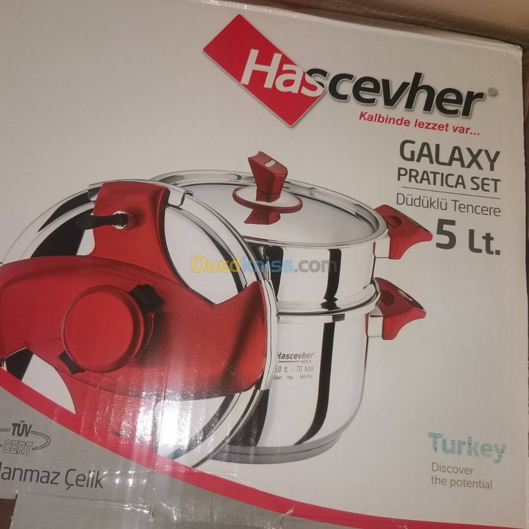 Hascevher Couscoussier Et Cocotte 5L en Acier Inoxydable  Rouge Et Argent