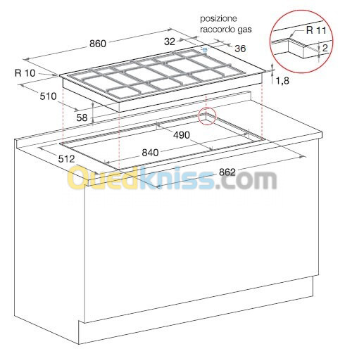 Table de cuisson à gaz Scholtes PIANO  90 cm - 5 brûleurs "haut de gamme"