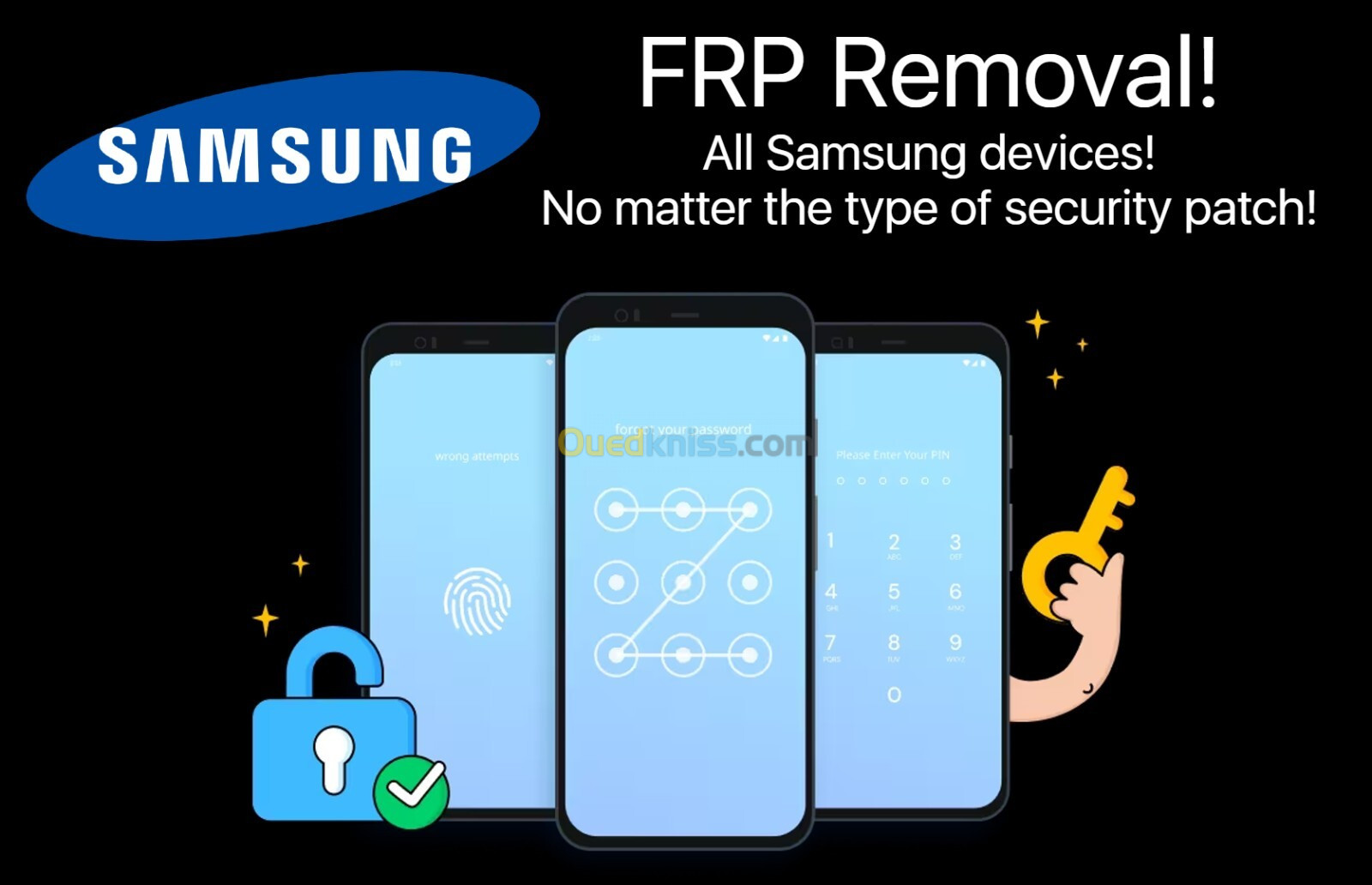 خدمة تخطي  حساب FRP SAMSUNG جميع الاجهزة والحمايات على السرفر اون لاين الخدمة متوفرة 24/24 سا 