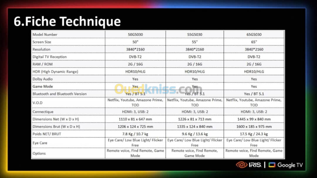 IRIS GOOGLE TV 65"G5030 4K UHD ANDROID 