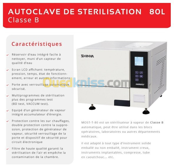 AUTOCLAVE DE PAILLASSE CLASSE B capacité 80L ET 45L