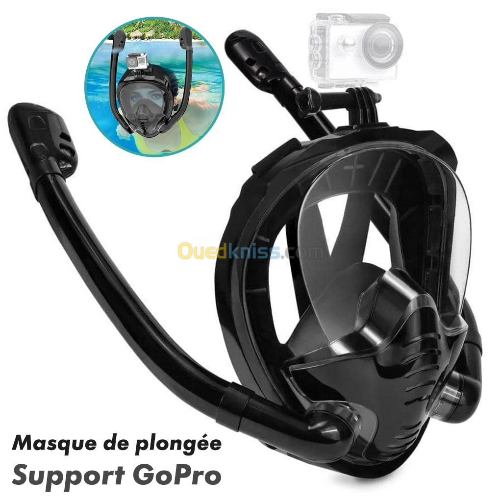 Masque de Plongée Tuba avec Double Tube Vue Panoramique à 180  Support Gopro