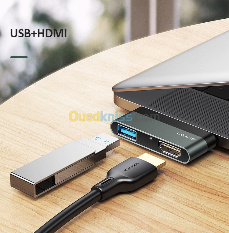 Hub répartiteur multi-USB USAMS Type-C vers HDMI et USB 3.0