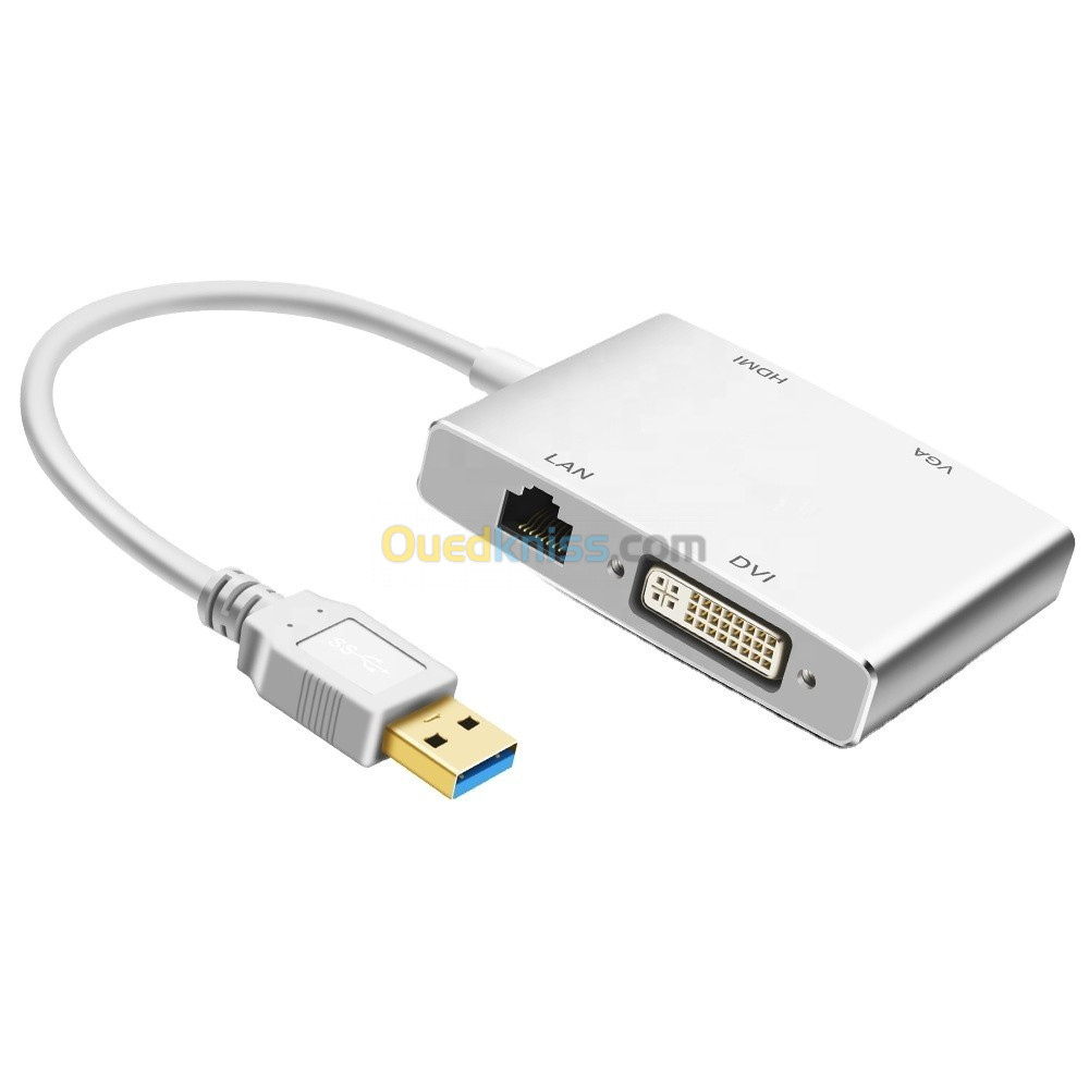 Adaptateur convertisseur USB 3.0 vers HDMI/VGA/DVI/Gigabit LAN