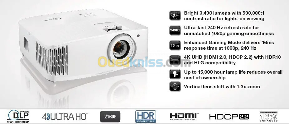 Optoma cinéma  optoma-uhd50-1080p-gaming-4k-uhdprofessionnelle    Résolution 3840 x 2160    