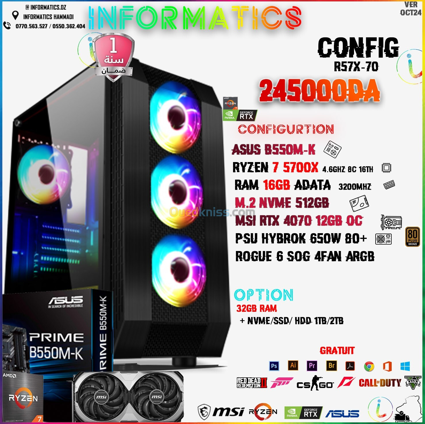 INFORMATICS CONFIG R57X-70 |ASUS B550M-K|R7 7 5700X |MSI RTX 4070 12GB OC