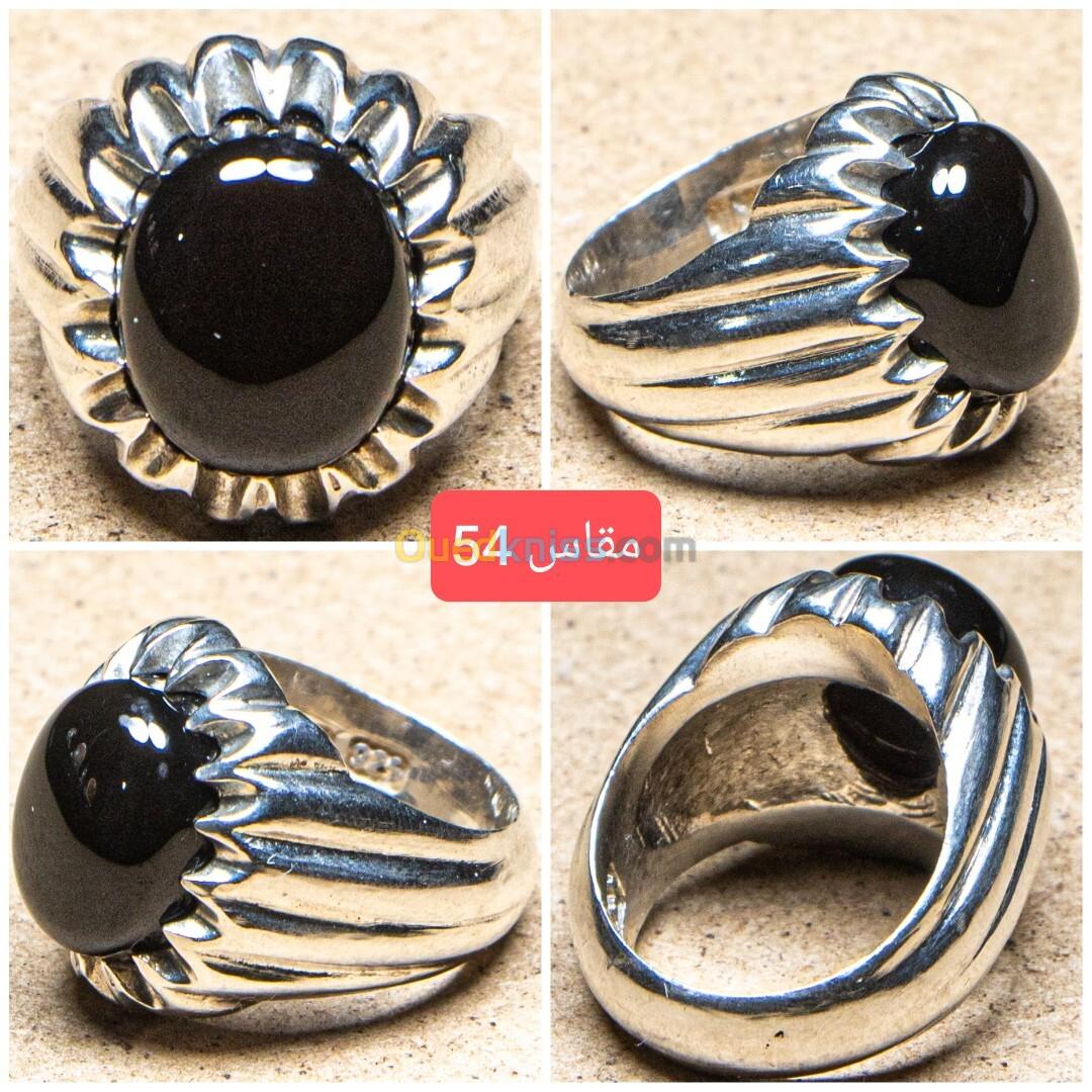 خاتم فضة رجالي بحجر طبيعي - Bague homme en argent avec pierre précieuse naturelle