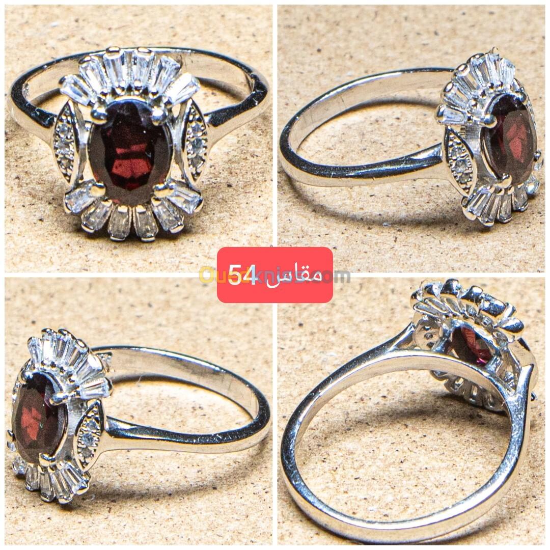 خاتم فضة نسائي بحجر طبيعي - Bague femme en argent avec pierre précieuse naturelle