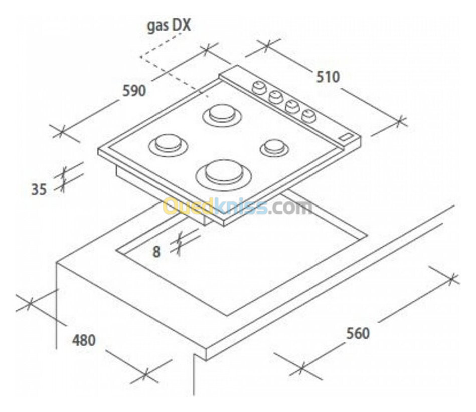 TABLE DE CUISSON CANDY 4 FEUX INOX /THERMOCOUPLE/COMMANDE LATERALE/FONTE - 02 ANS DE GARANTIE