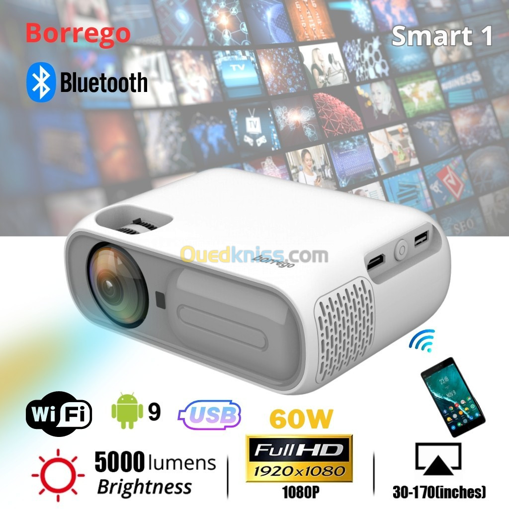 Borrego datashow Projector Smart 1 Android 9.0 Bluetooth Projection technology 3.5inch 