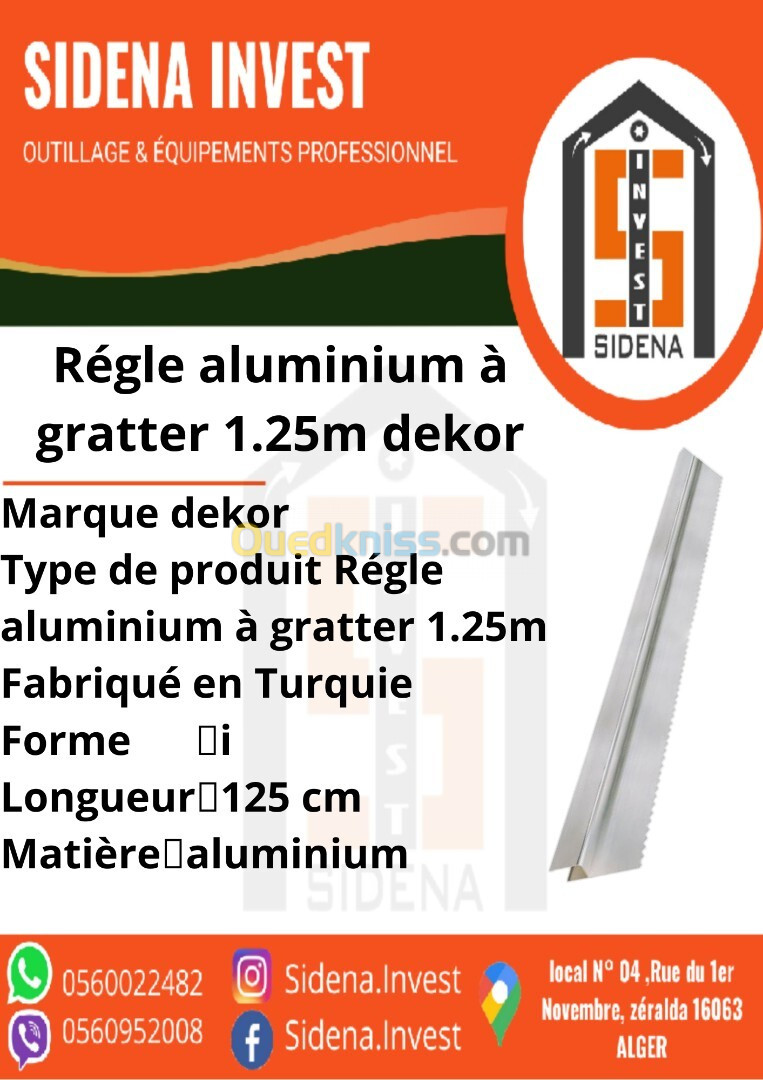 regle aluminium h 1.25 m a gratter DEKOR