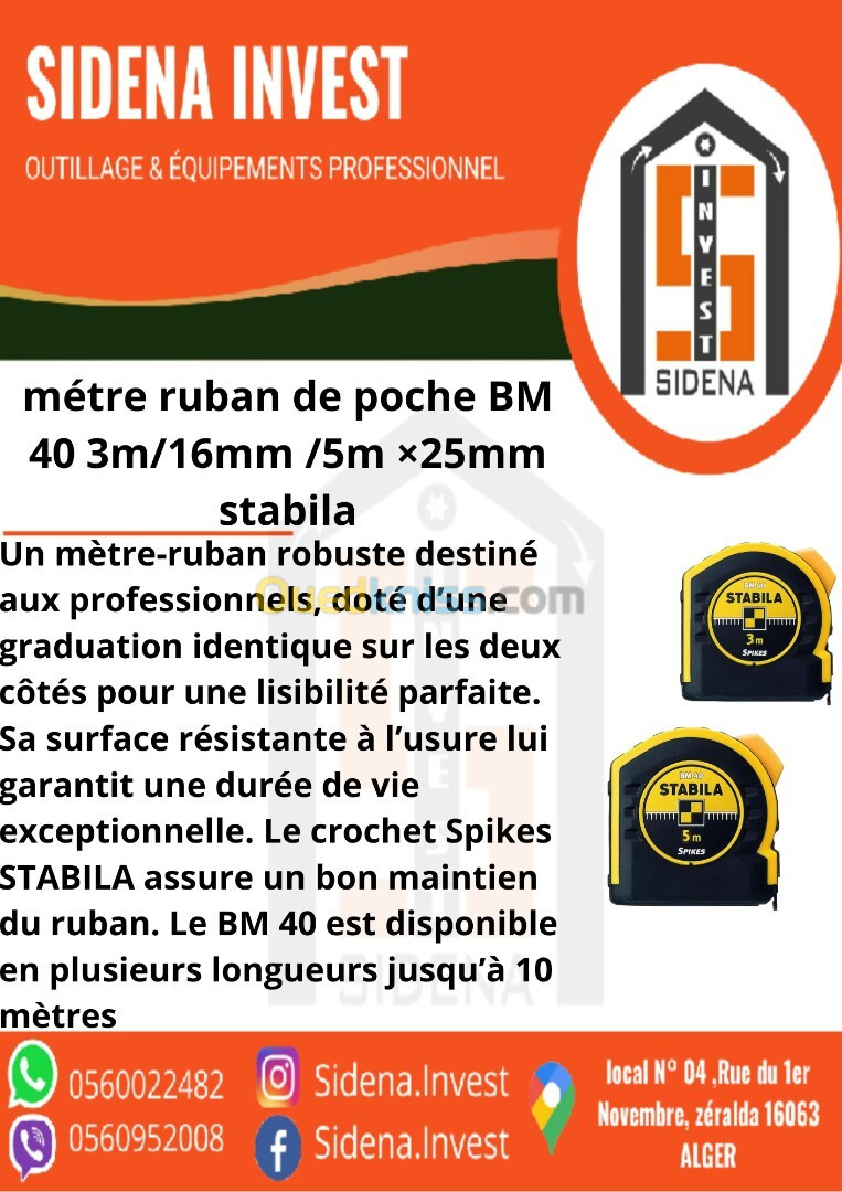 stabila maitre ruban de poche bm 40/3m 16mm 5m/40 25mm