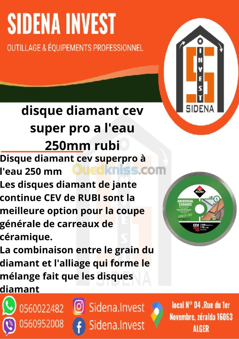 Disque diamant cev superpro à l'eau 250 mm RUBI 