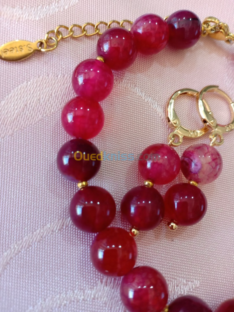  Bracelet et boucles en perles naturelles semi précieuse l'agate 🌞