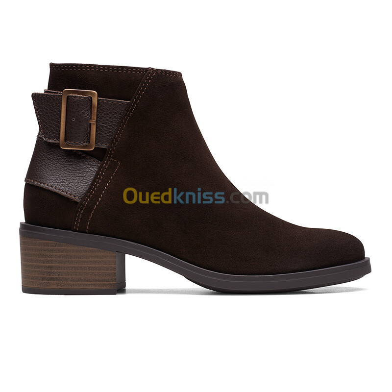 CLARKS Memi Buckle Dark Brown Suede