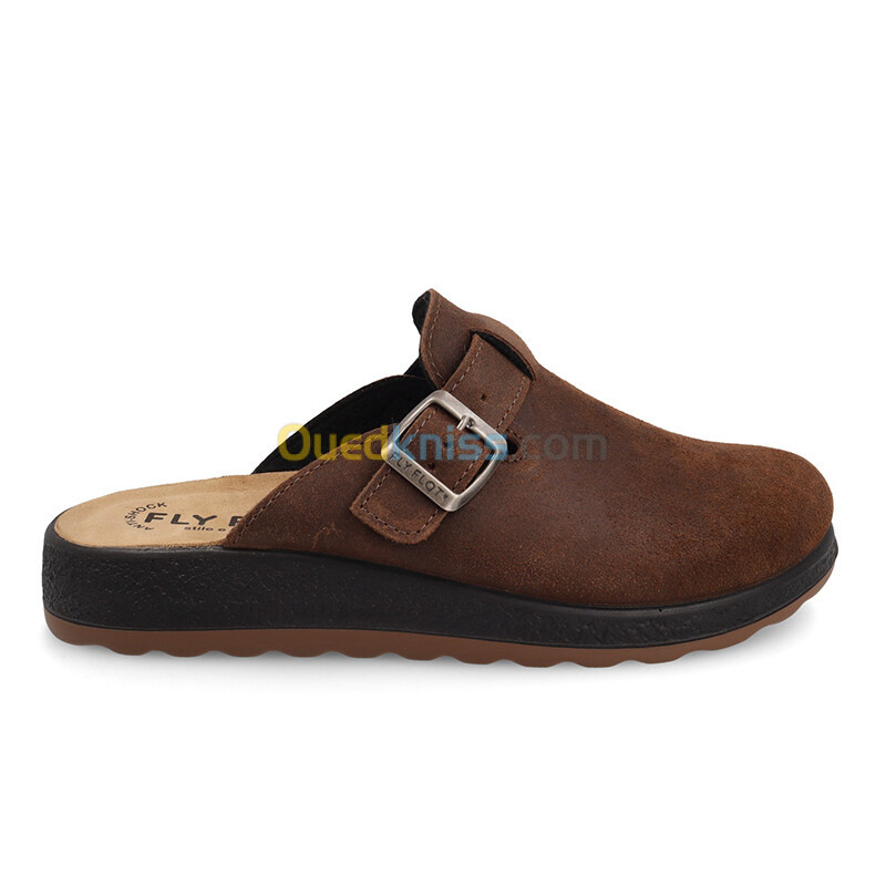 FLY FLOT Leather Man Slipper Dark-Brown