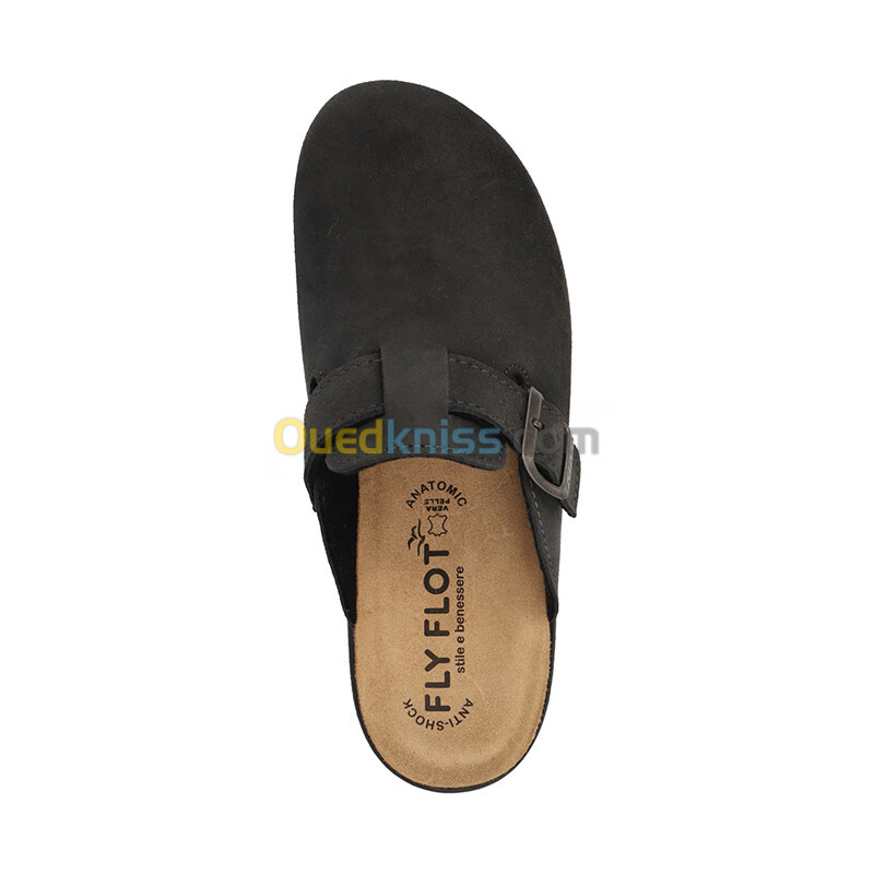 FLY FLOT Leather Man Slipper Anthracite