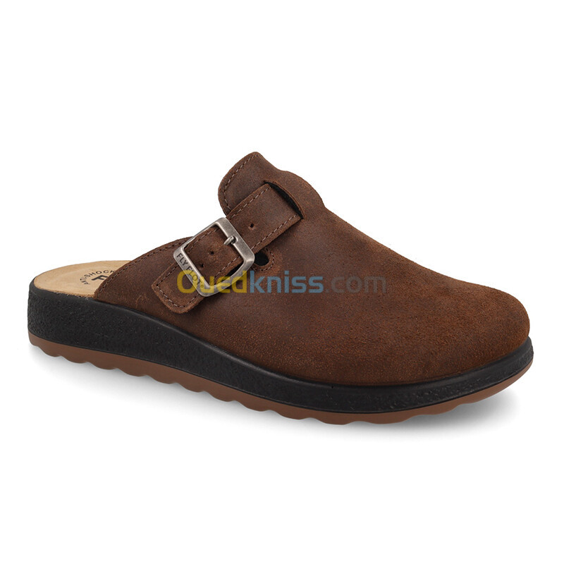 FLY FLOT Leather Man Slipper Dark-Brown