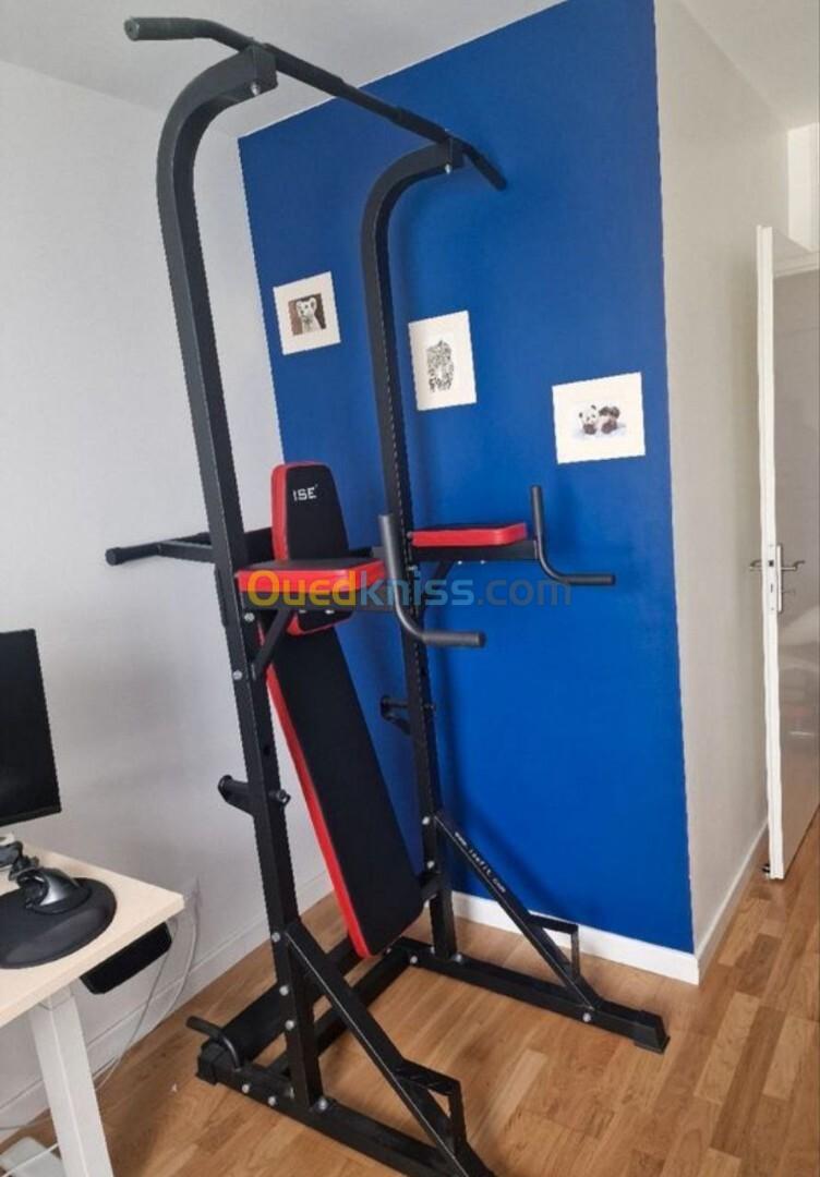 Station barre fixe parallèle Banc de musculation + support barre hauteur réglable 220 cm