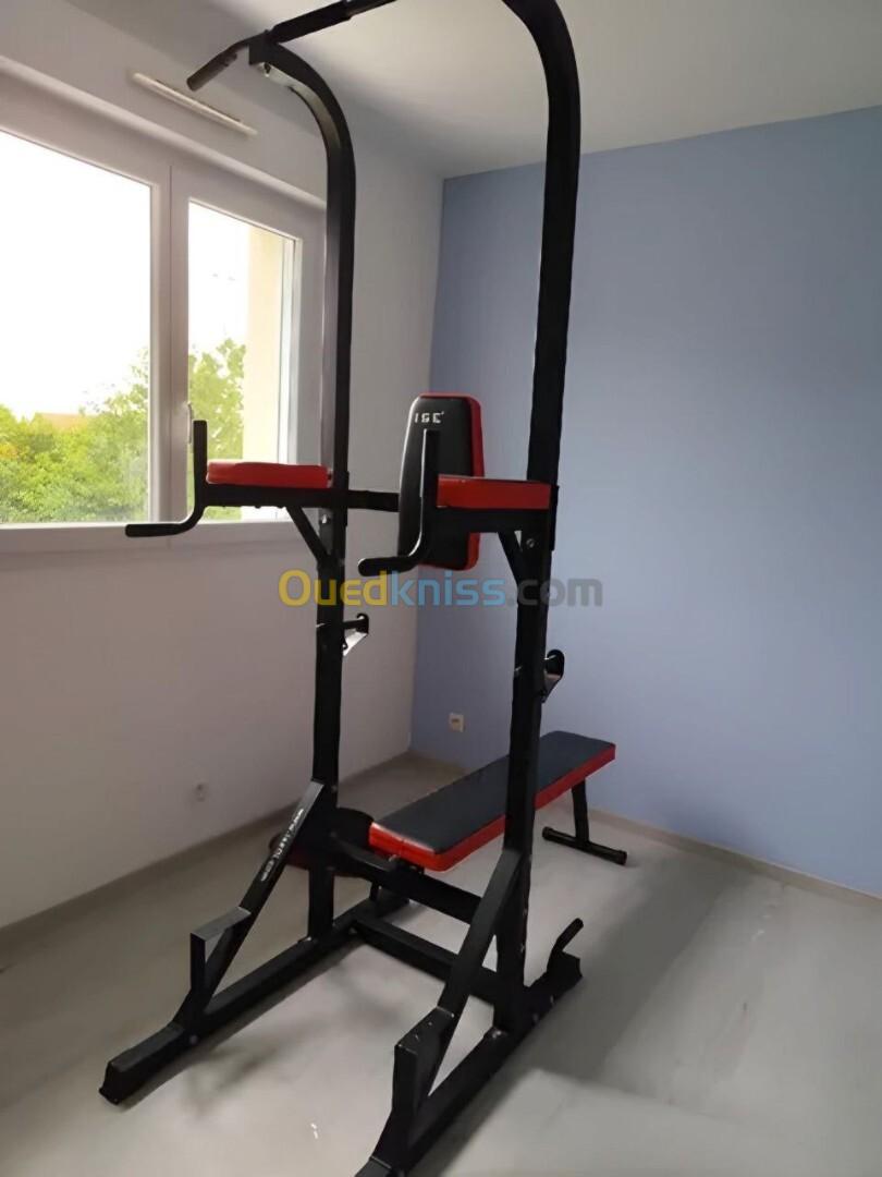 Station barre fixe parallèle Banc de musculation + support barre hauteur réglable 220 cm