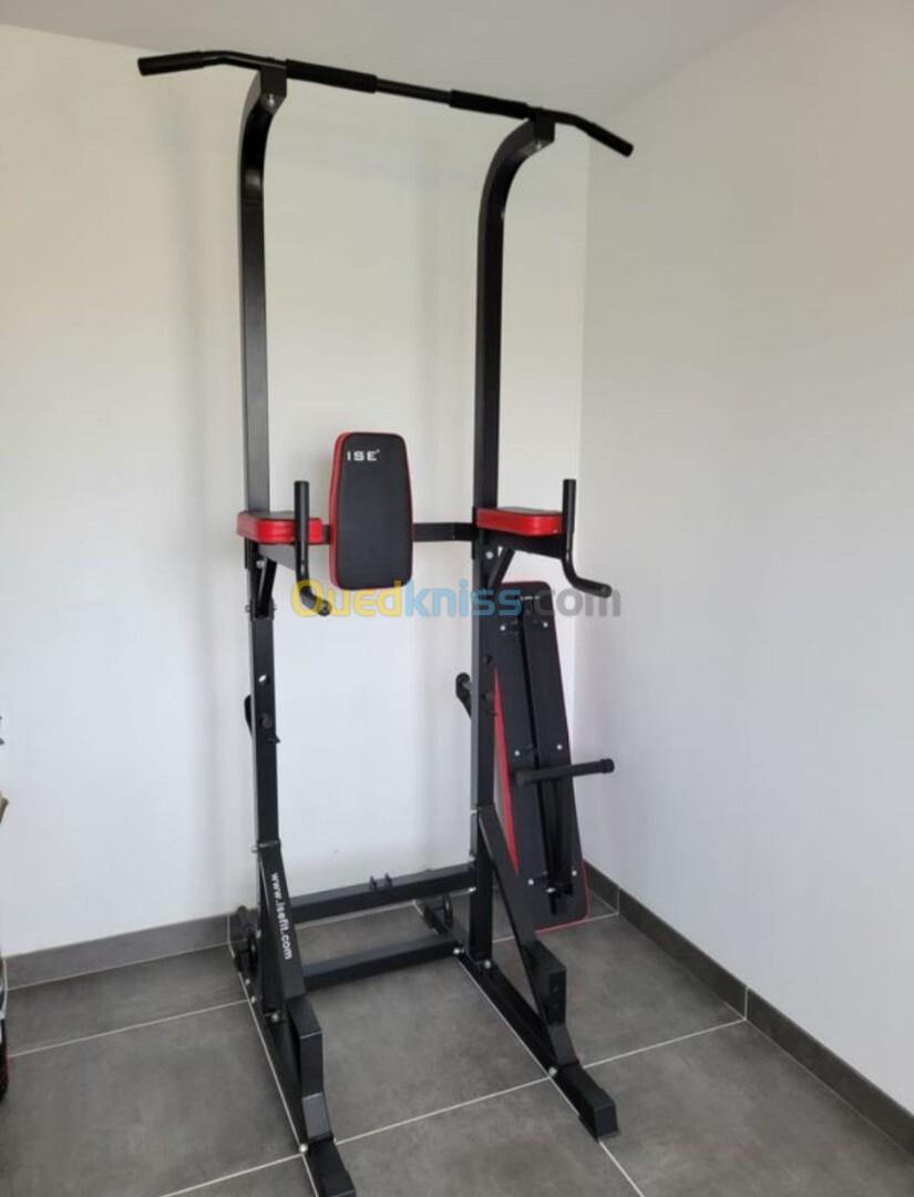 Station barre fixe parallèle Banc de musculation + support barre hauteur réglable 220 cm